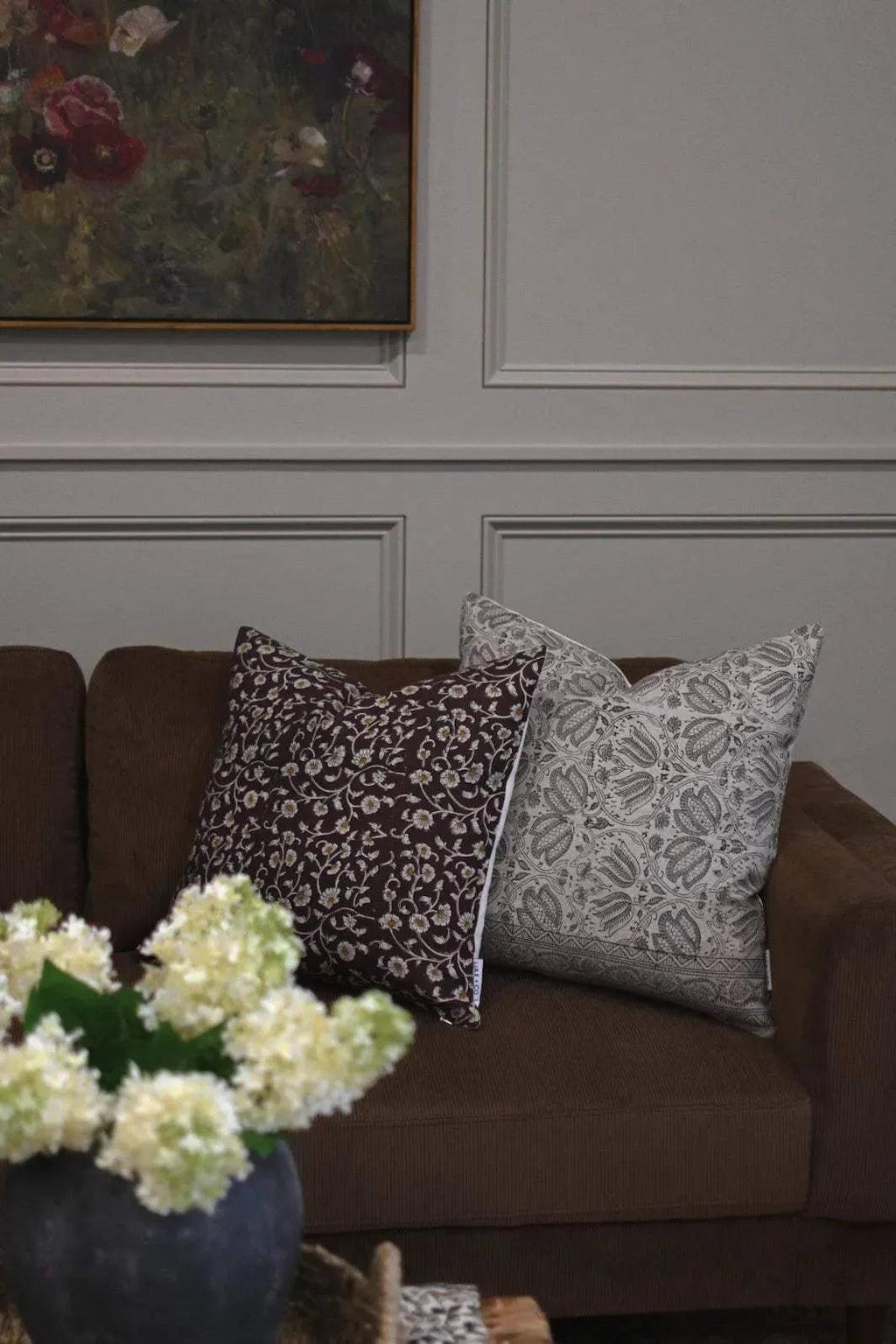Beau Botanical Print Natural Linen Pillow Cover Pillow Covers