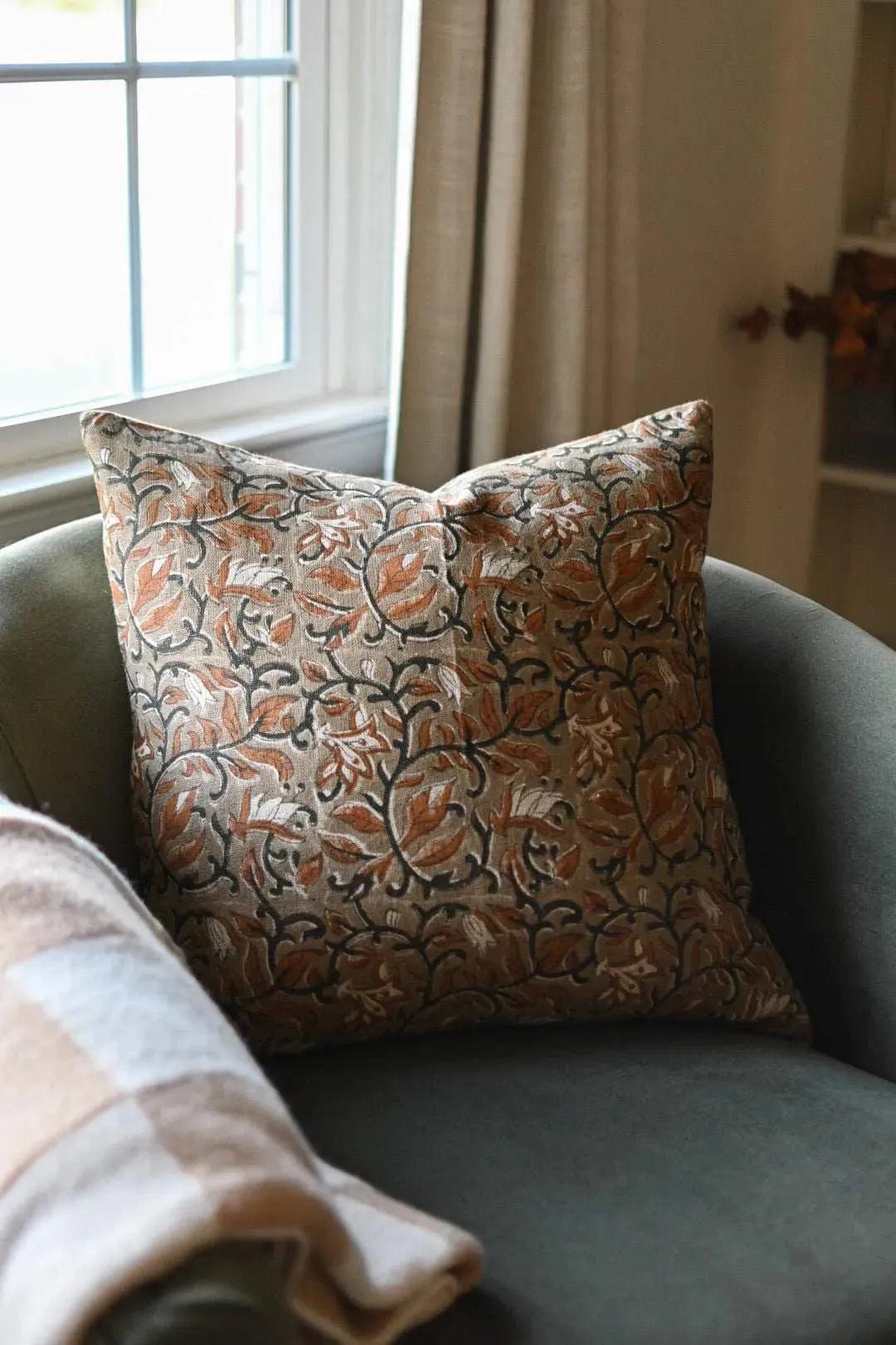 Charles Botanical Print Deep Caramel Pillow Cover Pillow Covers