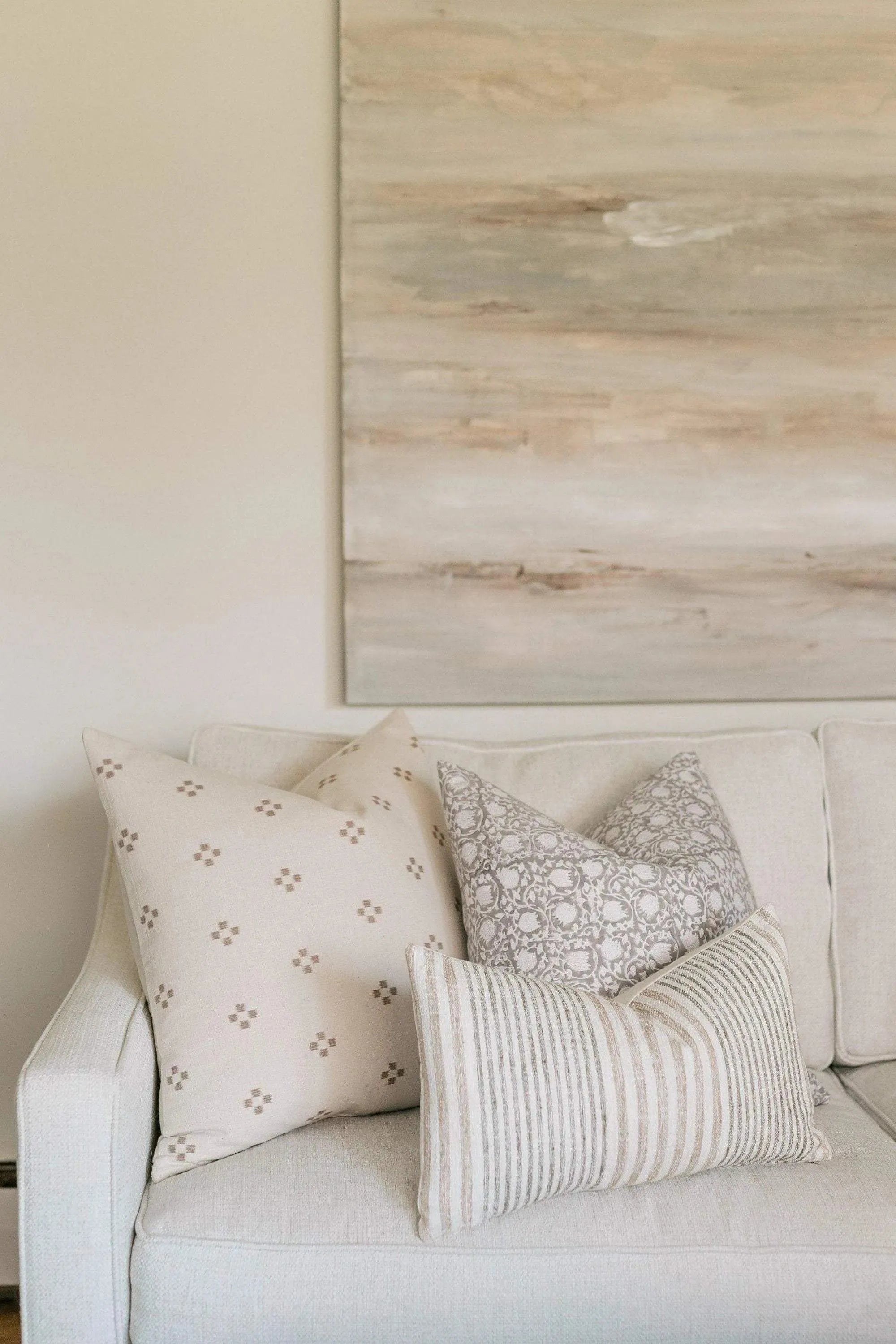 Emma Botanical Print Ash Grey Pillow Cover Pillow Covers