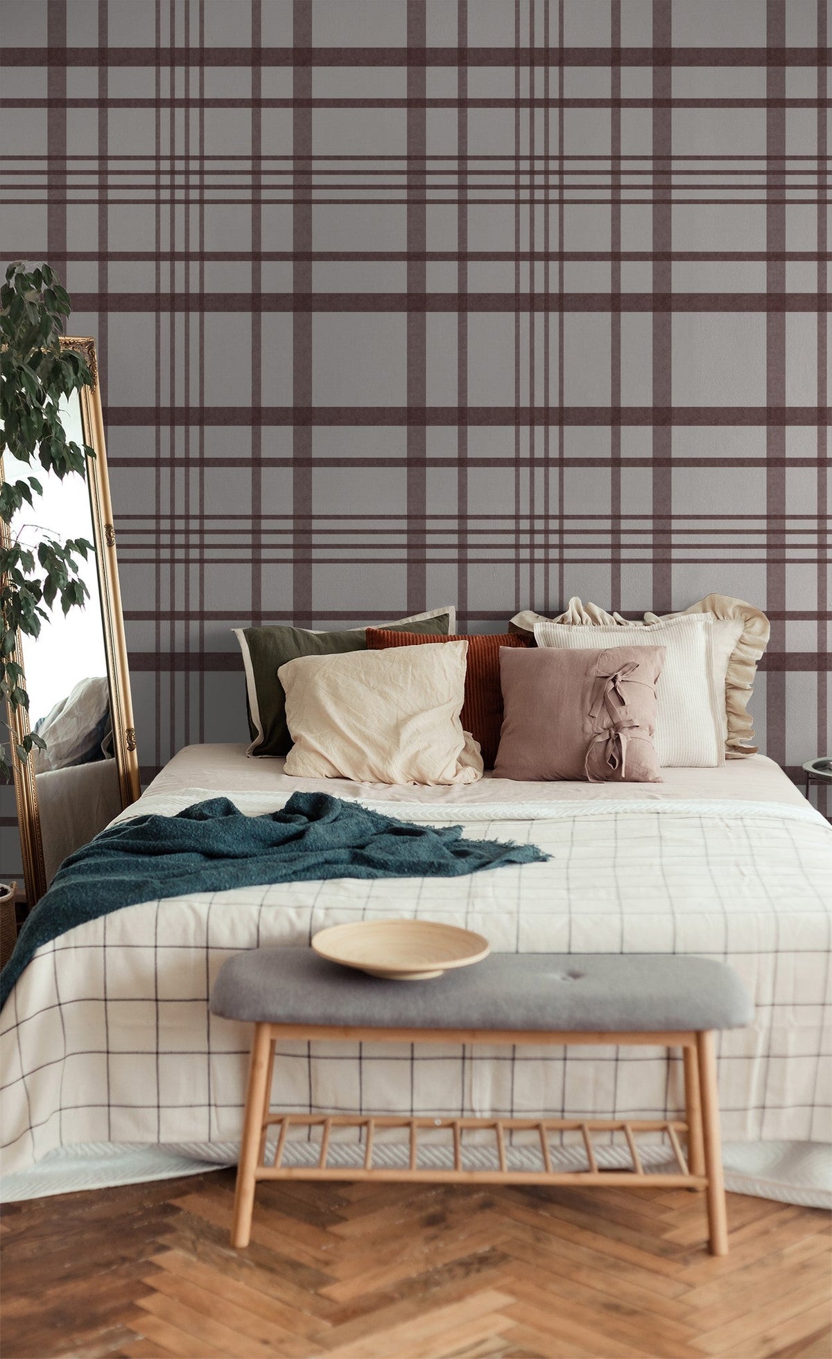 Ashford Plaid (Maroon) Wallpaper