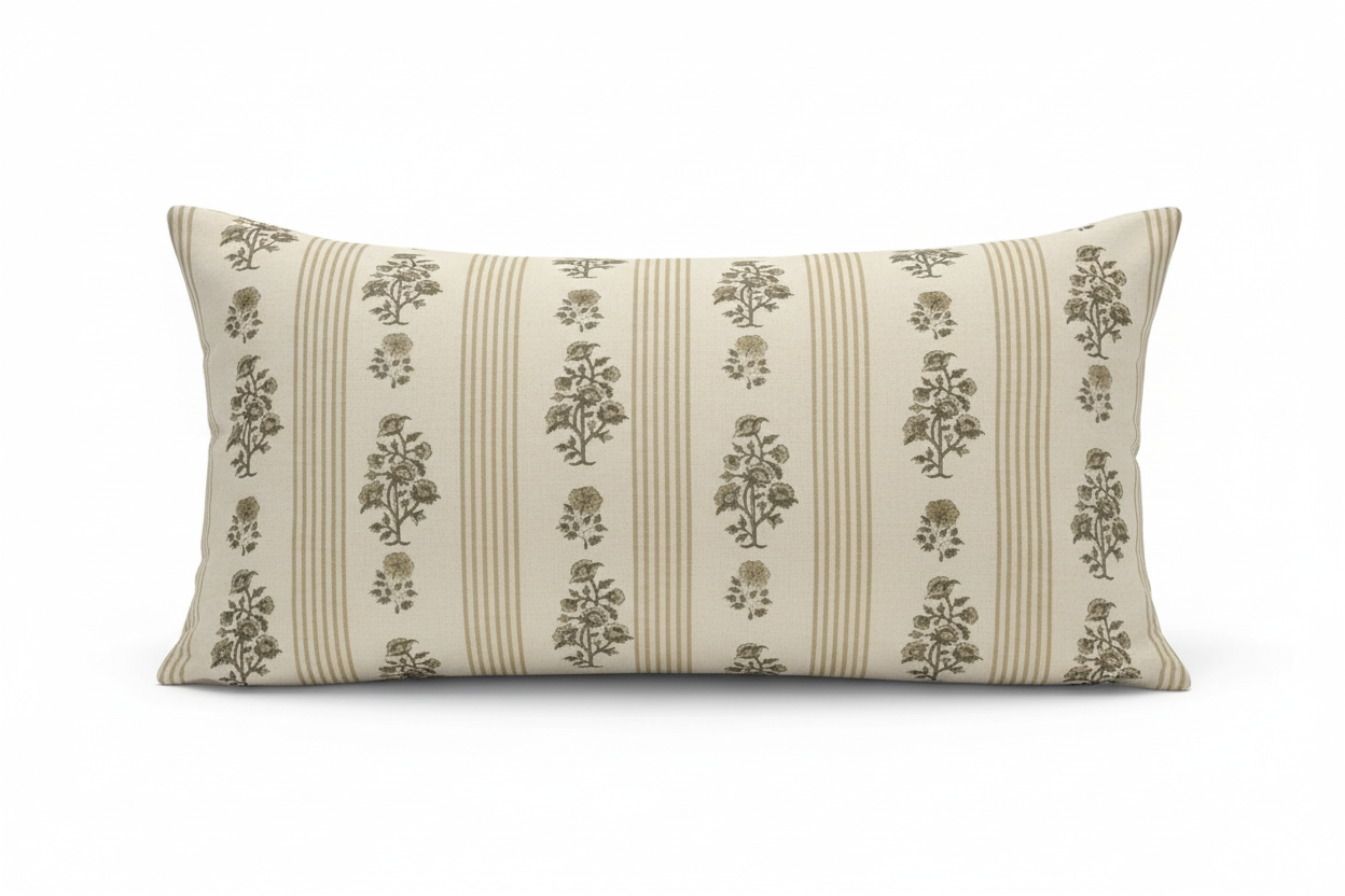 Decorative pillow with floral pattern on a plain background