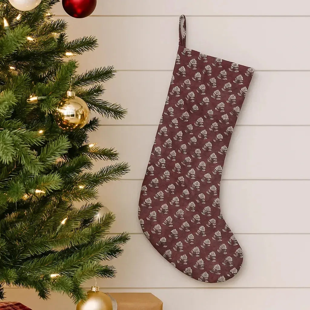 Maroon Floral Block Print Stocking Stockings
