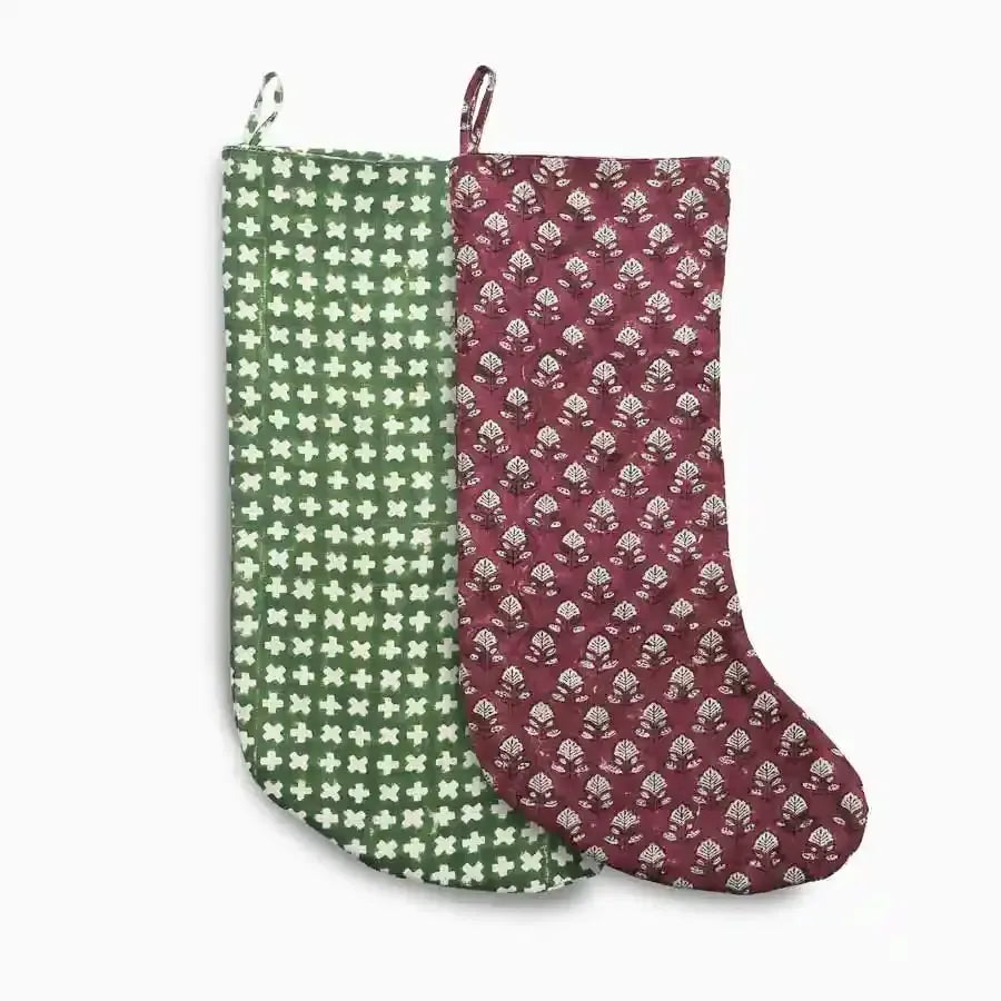 Maroon Floral Block Print Stocking Stockings