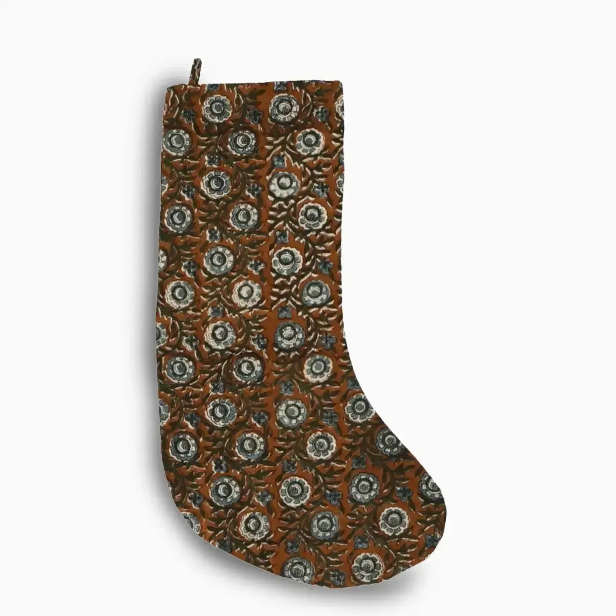 Earth Tones Floral Block Print Stocking Stockings