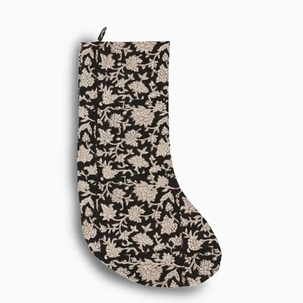 Black Floral Block Print Stocking Stockings