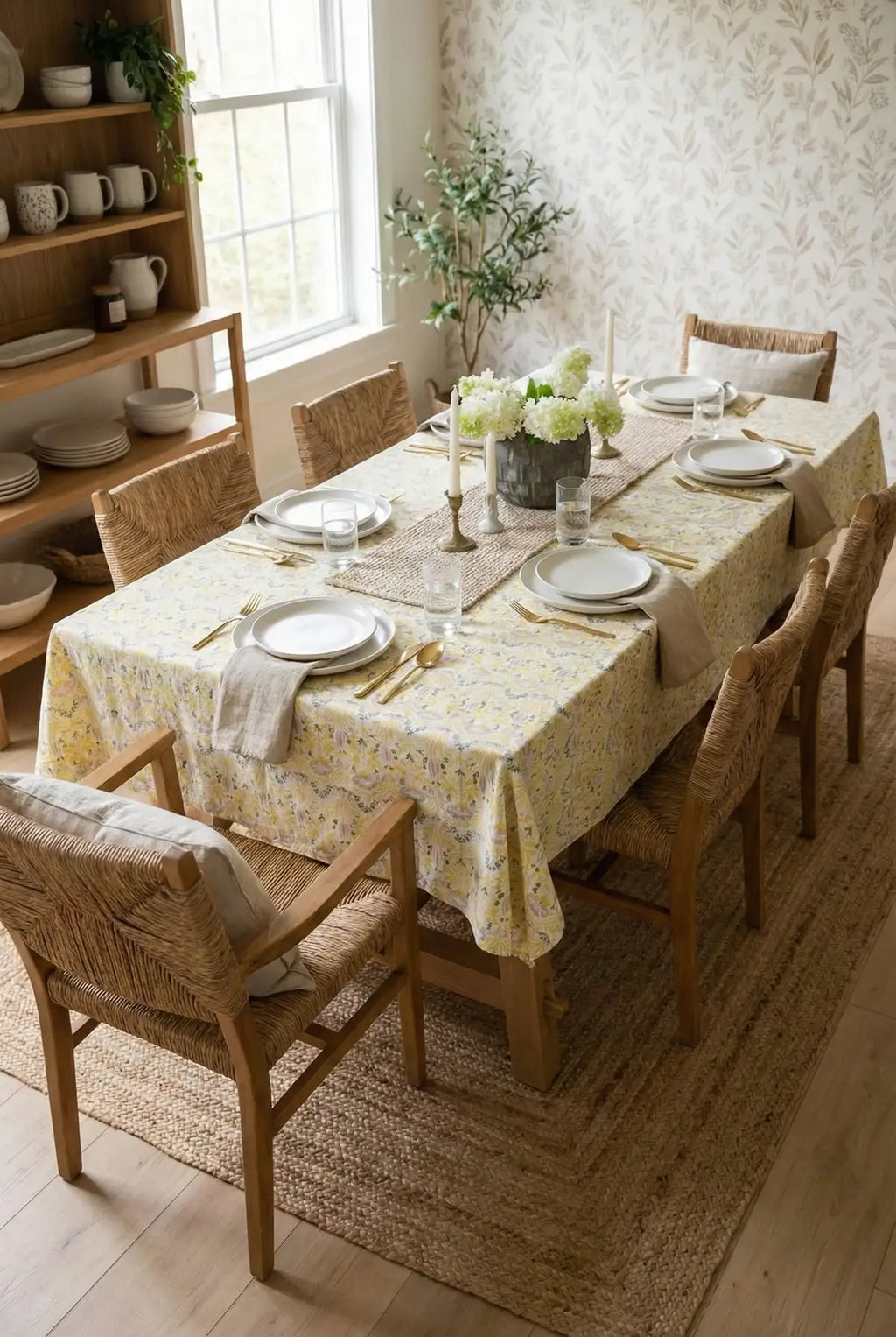 Citrine Floral Block Print Tablecloth
