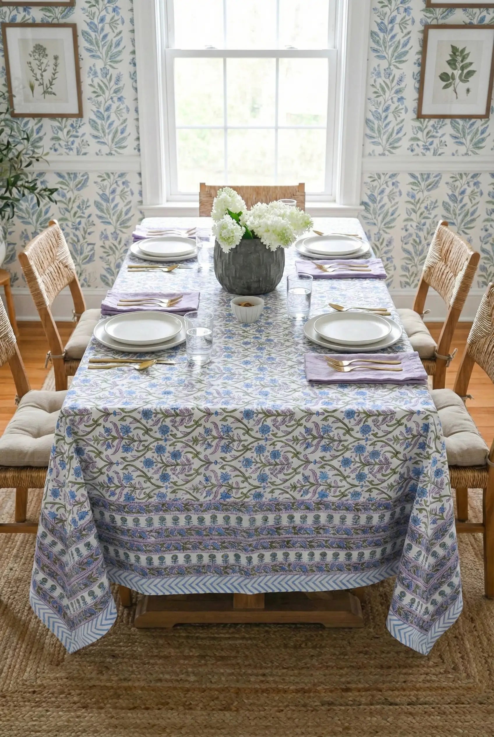 Bianca Floral Block Print Tablecloth