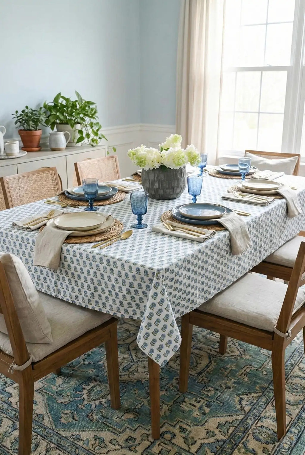 Imogen Floral Block Print Tablecloth