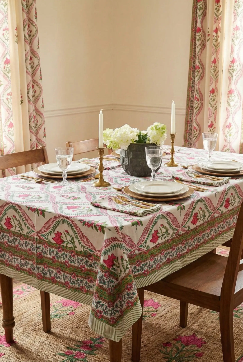 Daphne Floral Block Print Tablecloth