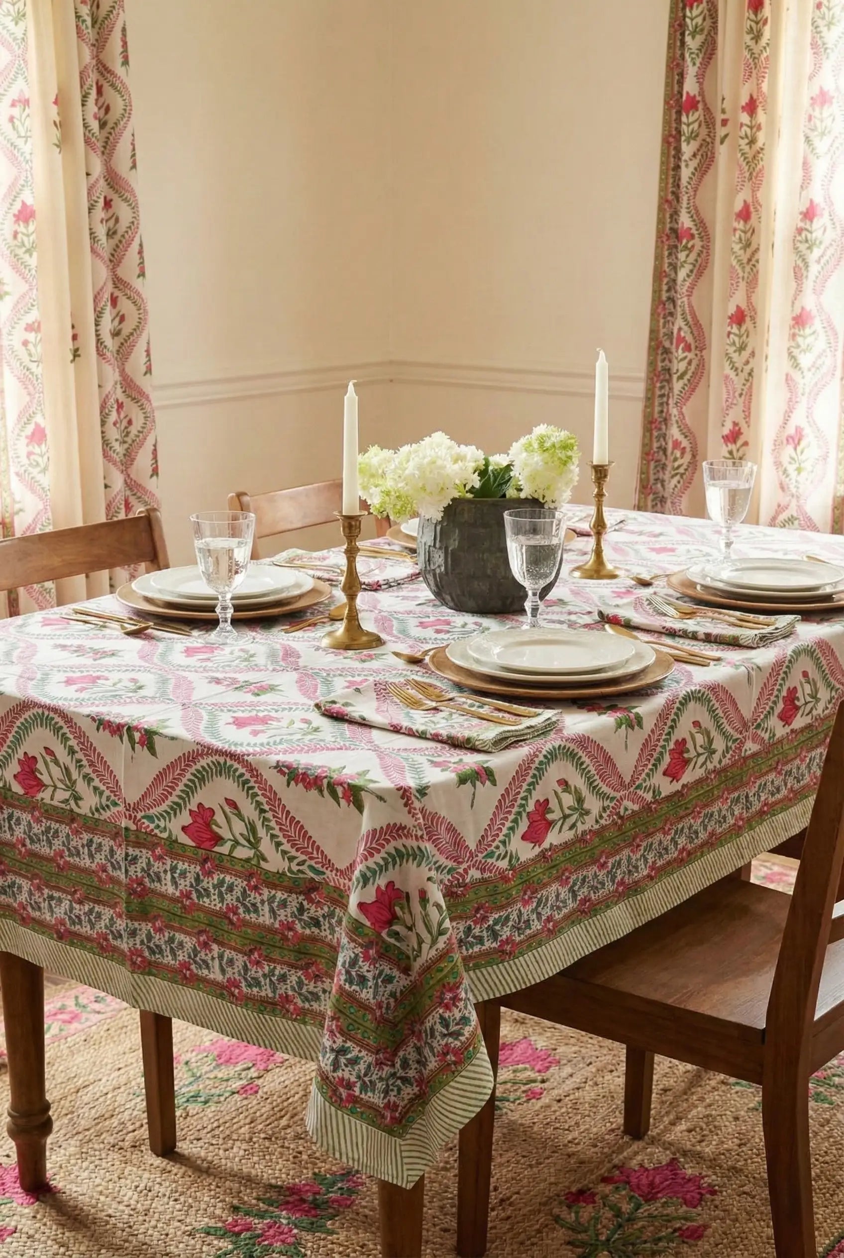 Daphne Floral Block Print Tablecloth