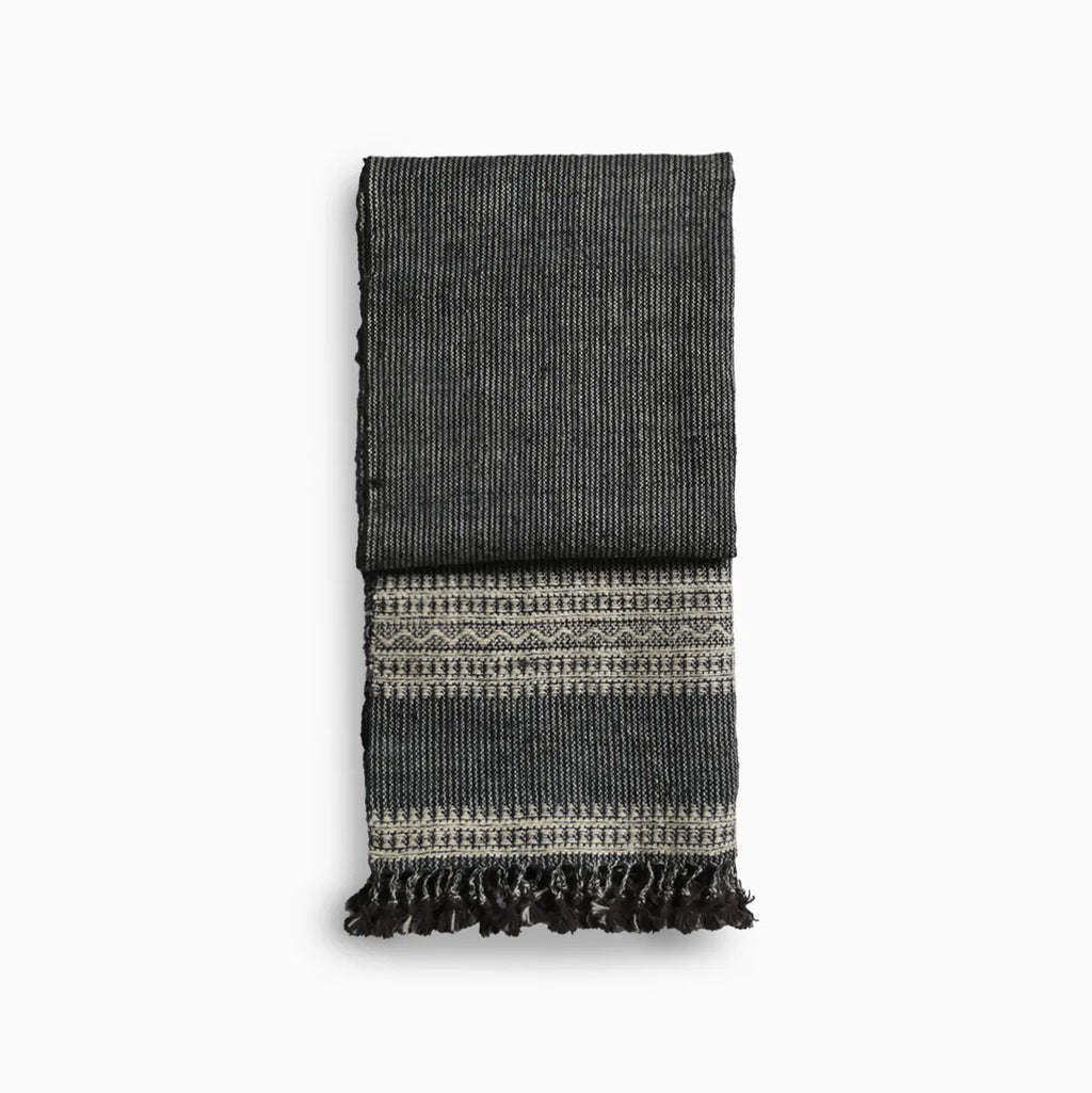 Bhujodi Handwoven Wool Textured Throw Black Handloom Throws