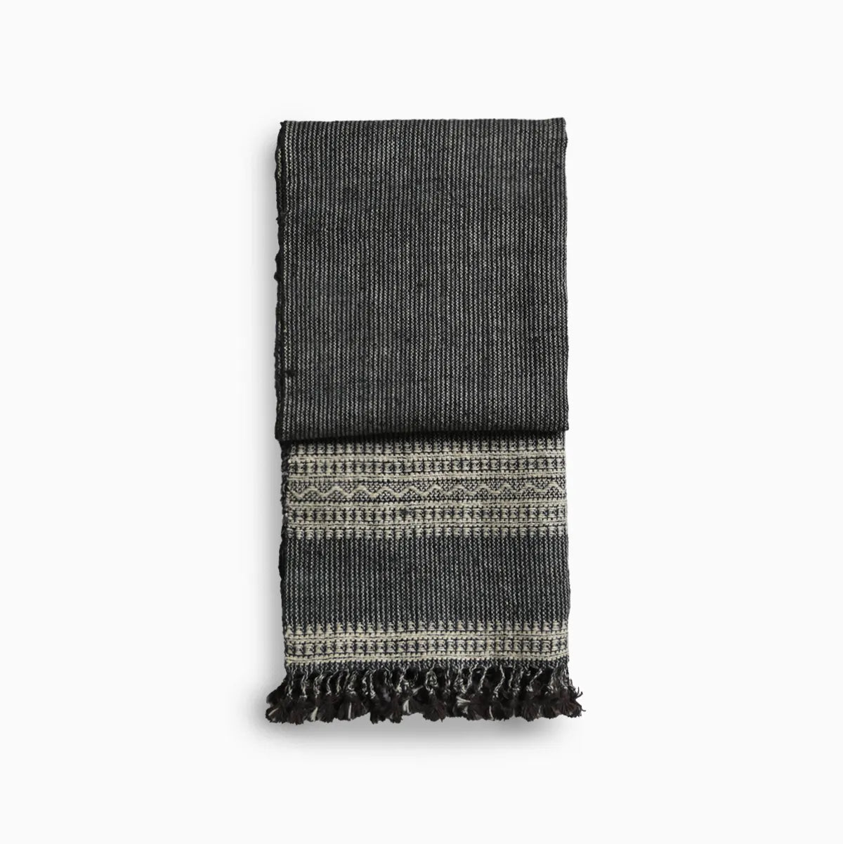 Bhujodi Handwoven Wool Textured Throw Black Handloom Throws