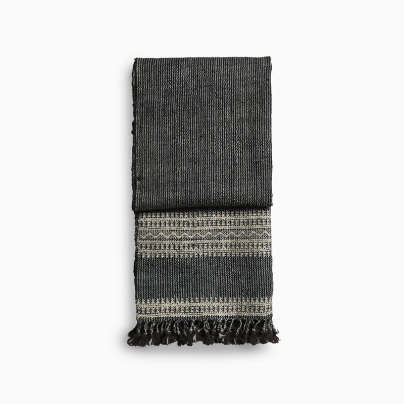 Bhujodi Handwoven Wool Textured Throw Black Handloom Throws