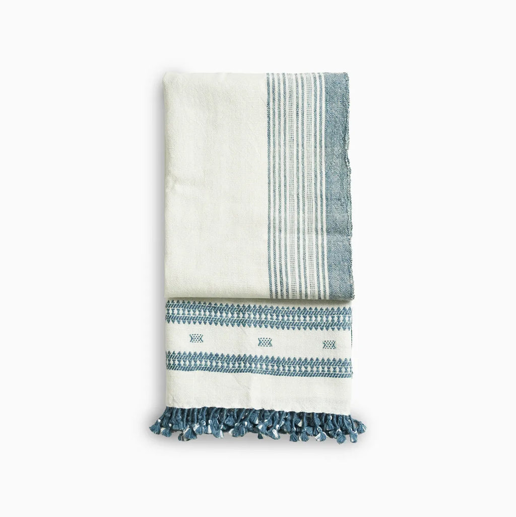 Handwoven Vintage Bhujodi Bed Throw - Azure - 40" x 90" Handloom Throws