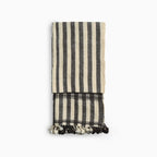 Handwoven Vintage Bhujodi Bed Throw -Black and Biege Stripes - 24" x 80" Handloom Throws