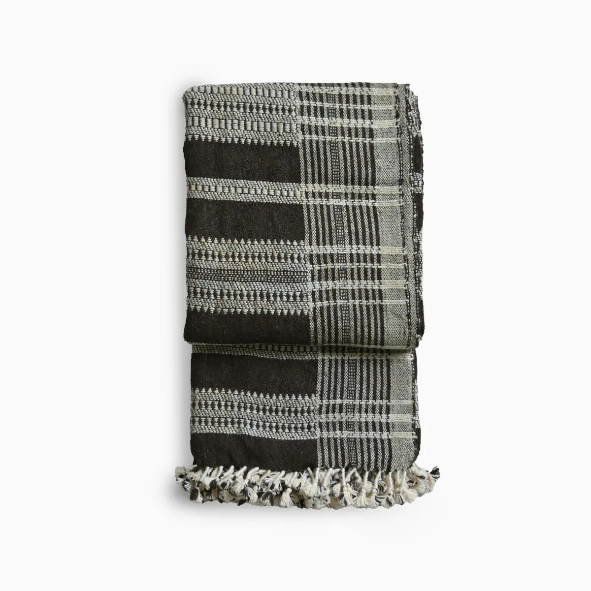 Handwoven Vintage Bhujodi Bed Throw -Black - 50" x 90" Handloom Throws