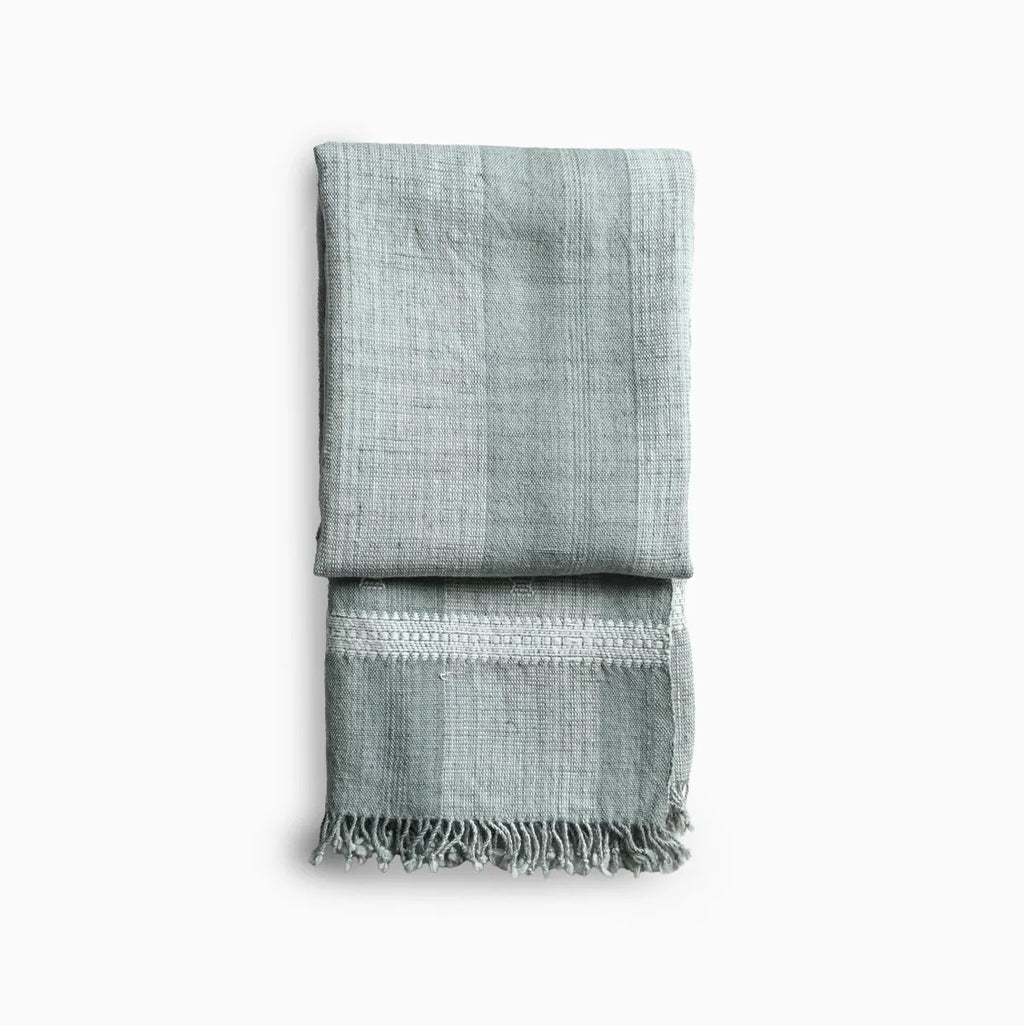 Vintage Bhujodi Handwoven Wool Bed Throw – Sage Green Handloom Throws