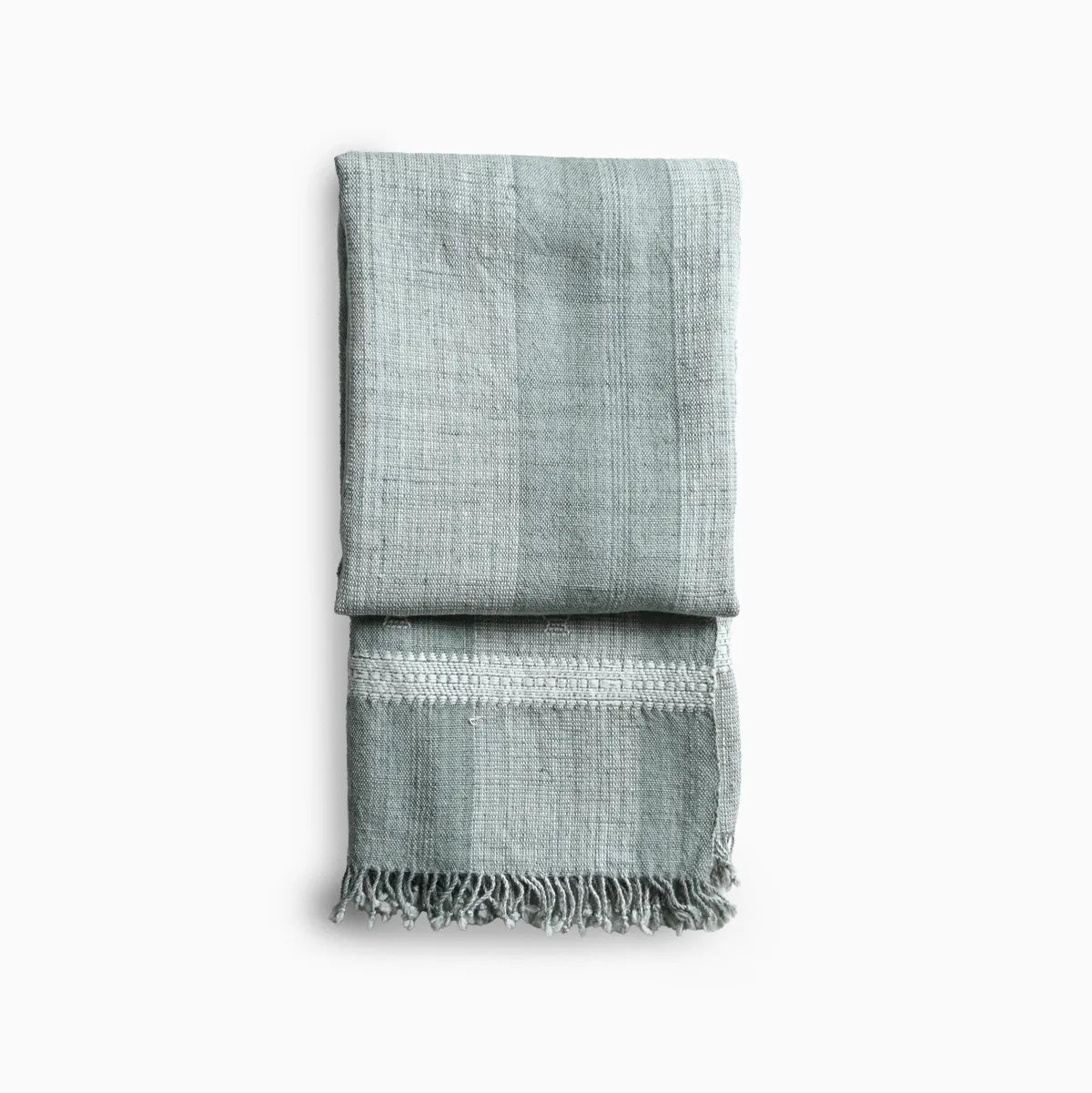 Vintage Bhujodi Handwoven Wool Bed Throw – Sage Green Handloom Throws