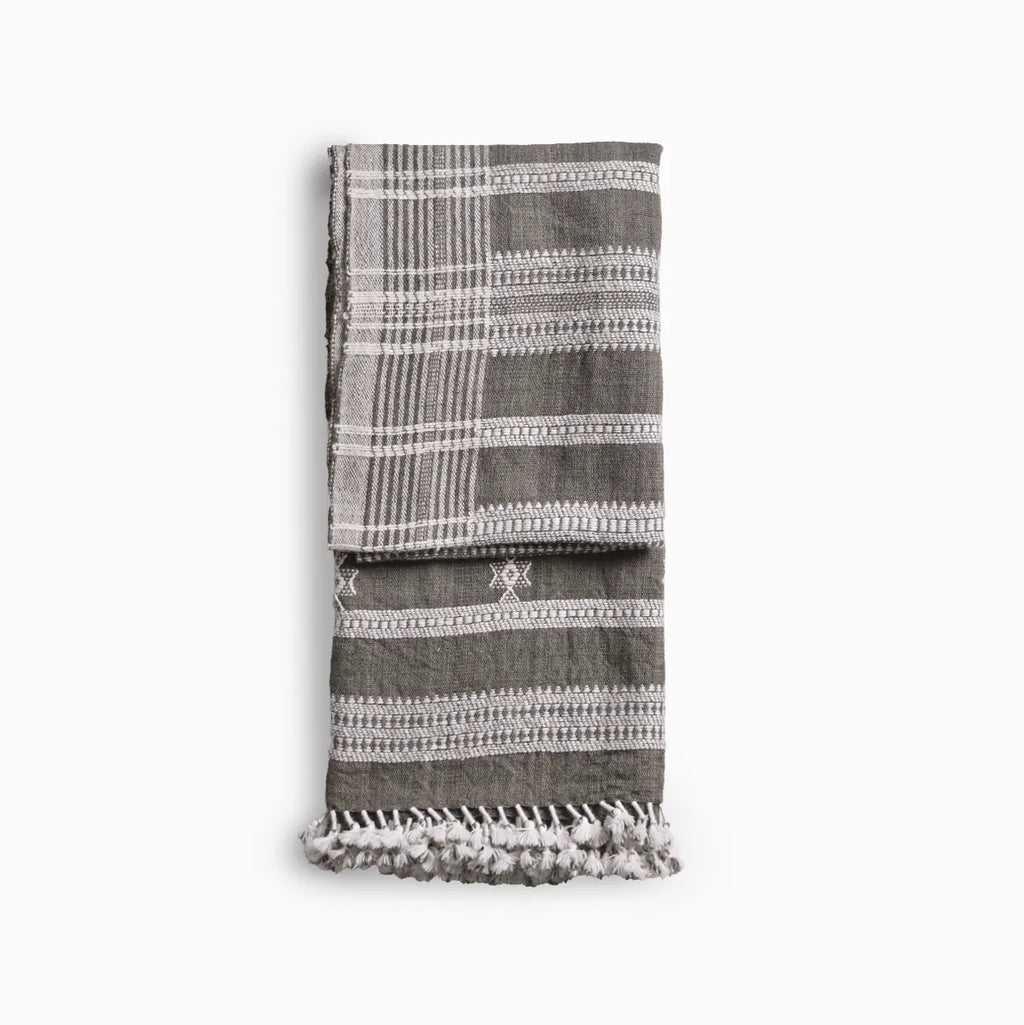 Handwoven Vintage Bhujodi Bed Throw -Olive Green - 50" x 90" Handloom Throws