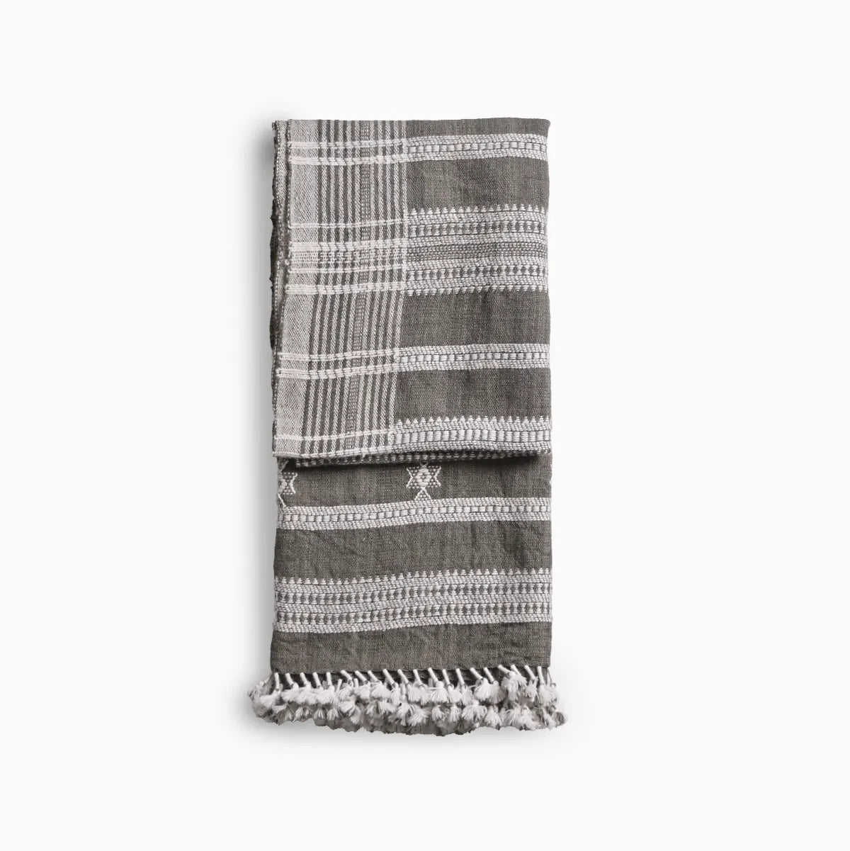 Handwoven Vintage Bhujodi Bed Throw -Olive Green - 50" x 90" Handloom Throws