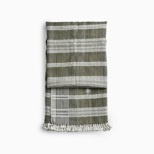 Bhujodi Handwoven Wool Sage Green Throw Blanket Handloom Throws