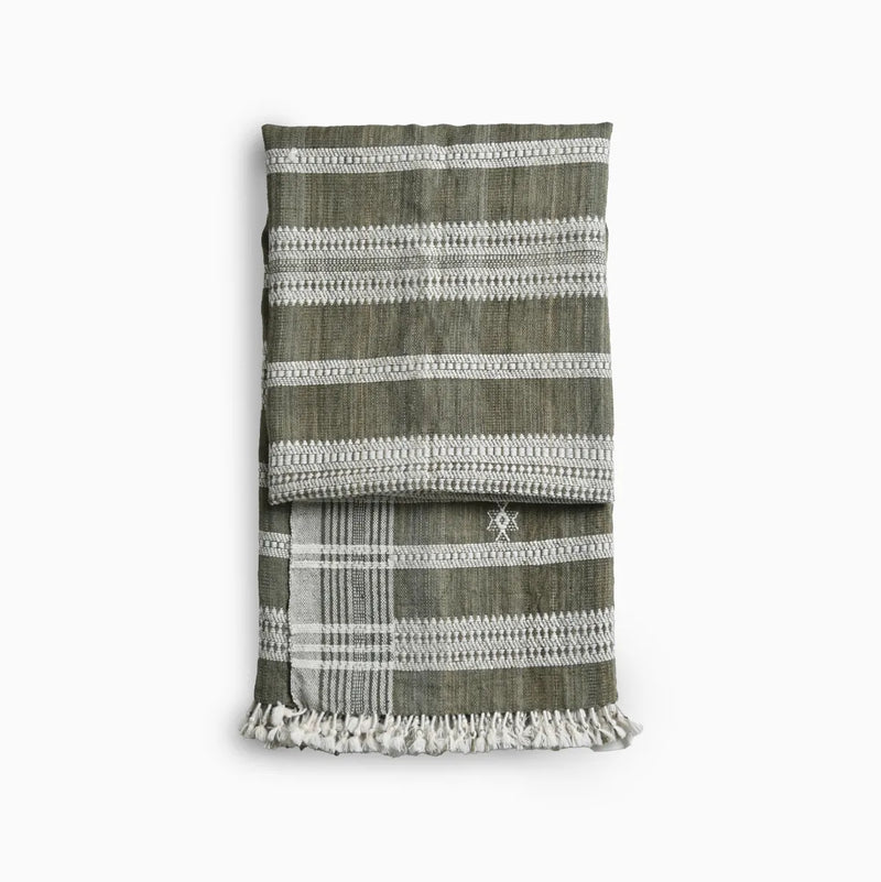 Bhujodi Handwoven Wool Sage Green Throw Blanket Handloom Throws