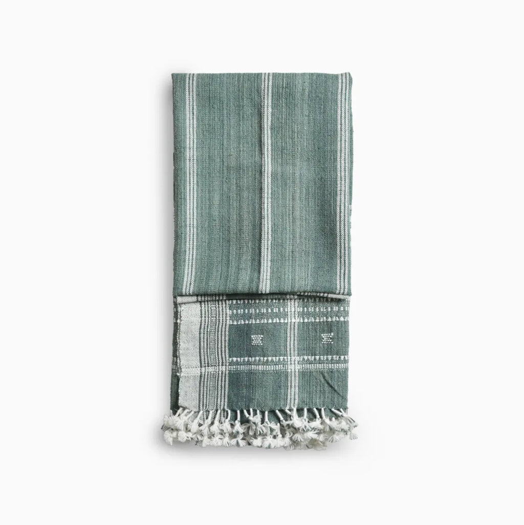 Handwoven Vintage Bhujodi Bed Throw Deep Olive Green Handloom Throws