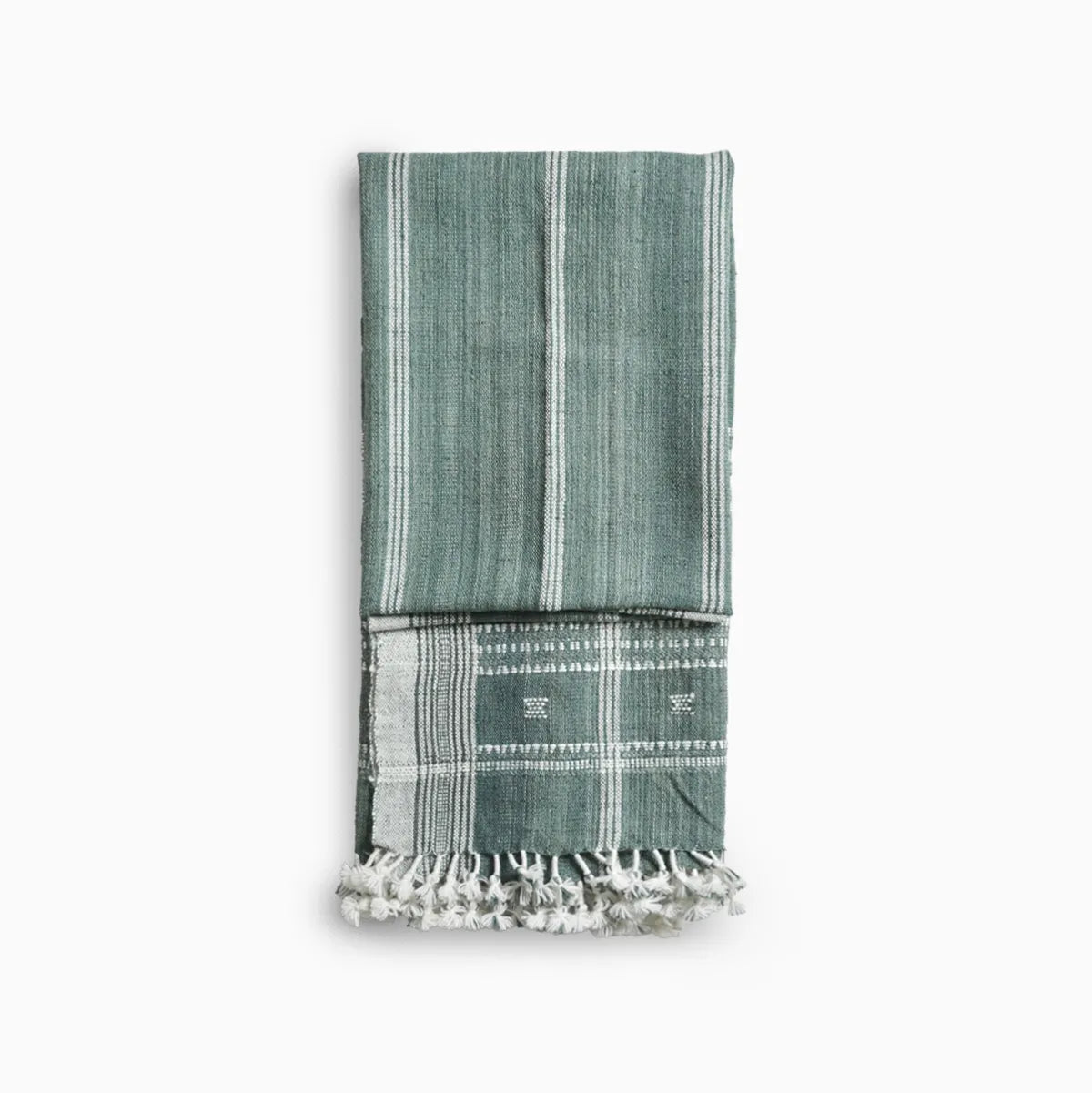 Handwoven Vintage Bhujodi Bed Throw Deep Olive Green Handloom Throws