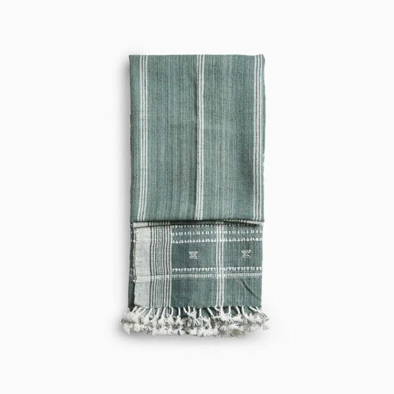 Handwoven Vintage Bhujodi Bed Throw Deep Olive Green Handloom Throws