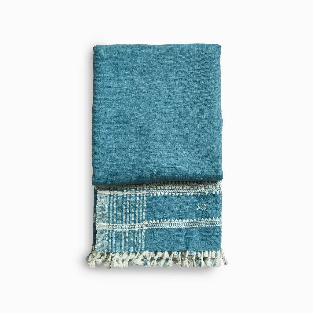Handwoven Vintage Bhujodi Throw - Navy Blue - 40" X 90" Handloom Throws