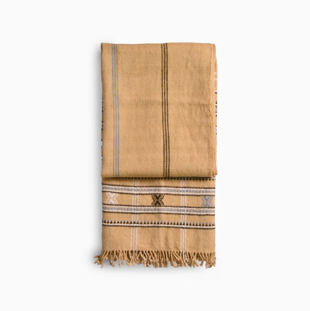 Handwoven Vintage Bhujodi Bed Throw Peach Handloom Throws