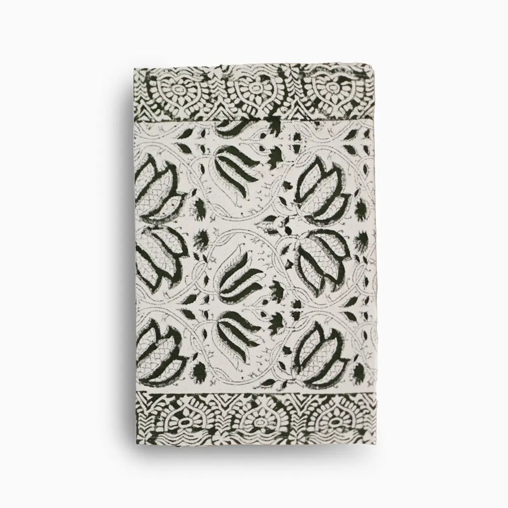 Hand Block Print Table Runner – White & Fern Green